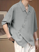 Mens Casual Asymmetrical Placket Half Sleeve Shirt SKUK81729