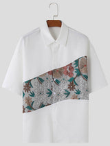 Mens Minimalist Floral Embroidery Short Sleeve Shirt SKUK71146