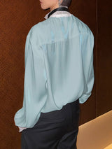 Men's Lace Trim Patchwork Ribbon Design Long Sleeve Shirt SKUL50006