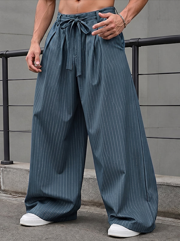 Men's High-Street Japanese Harajuku Pinstripe Wide-Leg Pant SKUL75700