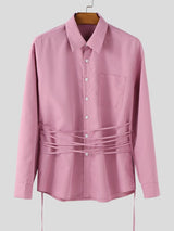 Men's Solid Drawstring Long Sleeve Shirt SKUL36401