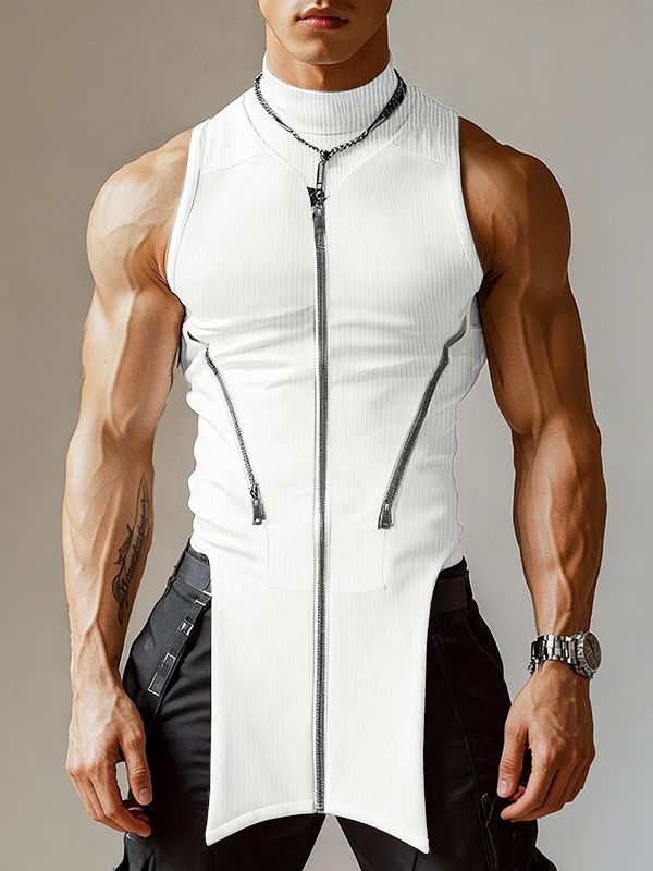 Men's Street Style Deconstructed Zipper Tank SKUL46243
