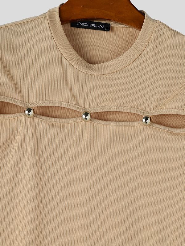 Men's Cut Out Knit Short Sleeve T-shirt SKUL65883