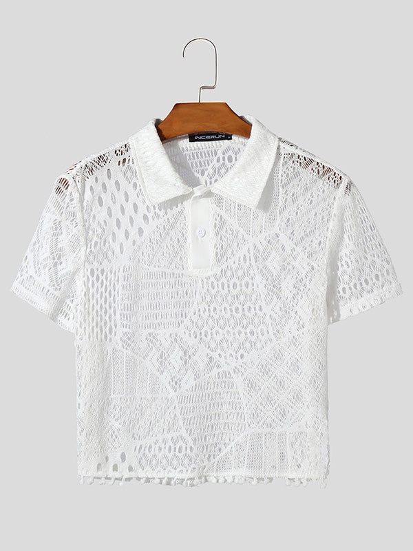 Mens Lace See Through Short Sleeve Crop Tops SKUK58191