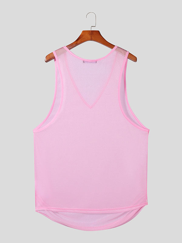 Mens Sexy Sheer Deconstructed V-Neck Tank SKUK68524