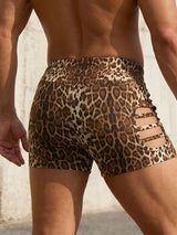Men's Wild Jungle Instinct Leopard Print Side Cutout Fitted Short SKUL69697