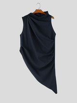 Men's Avant-Garde Asymmetrical High Neck Draped Longline Tank SKUL58665