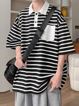 Mens Horizontal Striped Color-Block Short Sleeve Shirt SKUK99034