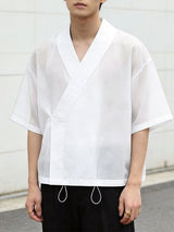 Men's Avant-Garde New Chinese Style Semi-Sheer Overlap Shirt SKUL58866