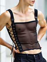 Men's Sheer Mesh Drawstring Cropped Tank SKUL12253