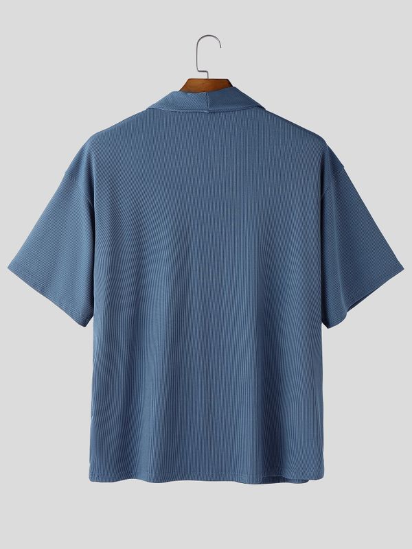 Men's Avant-Garde Ribbed Crossover Deep V-Neck Cold-Shoulder Shirt SKUL56539