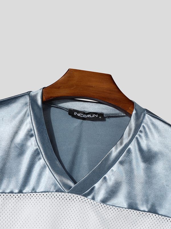 Men's American High-Street Star Graphic Mesh Patchwork Short Sleeve T-shirt SKUL70180