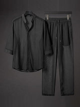 Men's Minimalist Resort Sheer Stand Collar Two Pieces Outfit SKUL75659