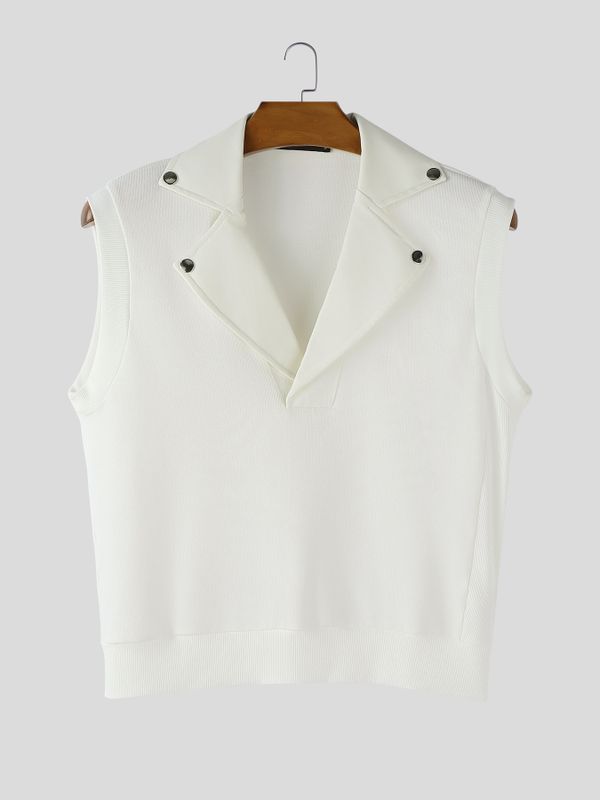 Men's Knit Leather Collar Cropped Tank SKUL54097