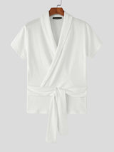 Mens Textured Lace-Up Short Sleeve T-Shirt SKUL11446