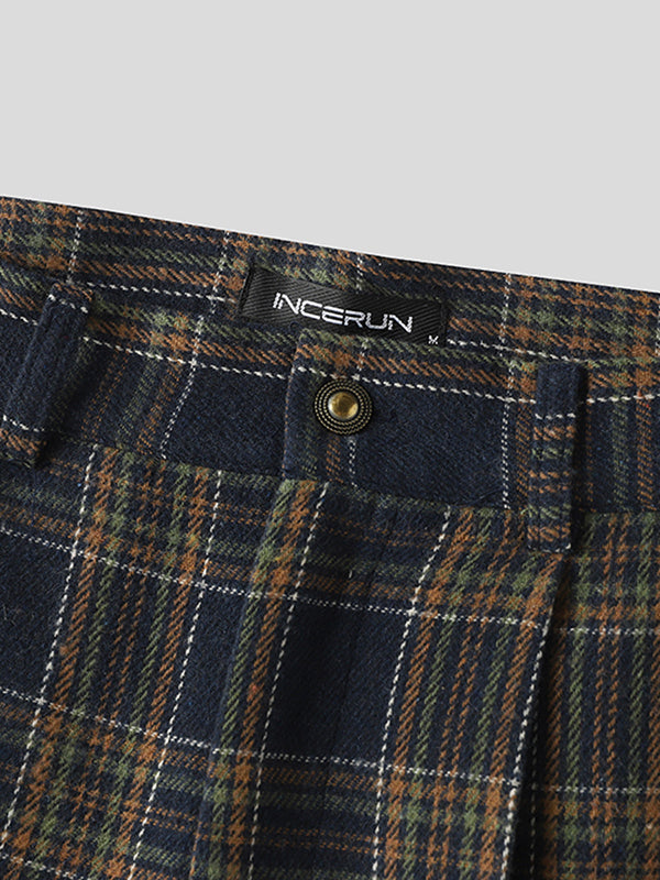 Mens Vintage Plaid Casual Straight Pants SKUK41861