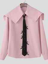 Men's Bow Tie Turn Down Collar Long Sleeve Shirt SKUL42545