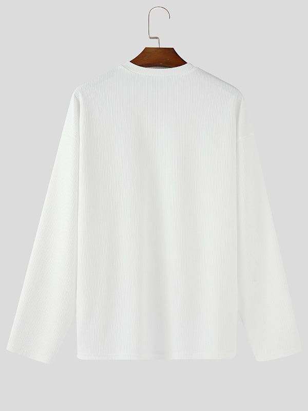 Men's Minimalist Textured Long Sleeve T-Shirt SKUL30772