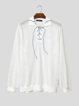 Men's Sheer Hollow Drawstring Long Sleeve Shirt SKUL47629
