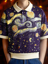 Mens Starry Oil Painting Print Short Sleeve Shirt SKUL16597
