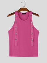 Men's Decorative Snap-Button Straps Patchwork Knit Crop Tank SKUL58716