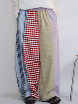 Men's Vintage Japanese Streetwear Patchwork Plaid Wide Leg Balloon Pant SKUL69625