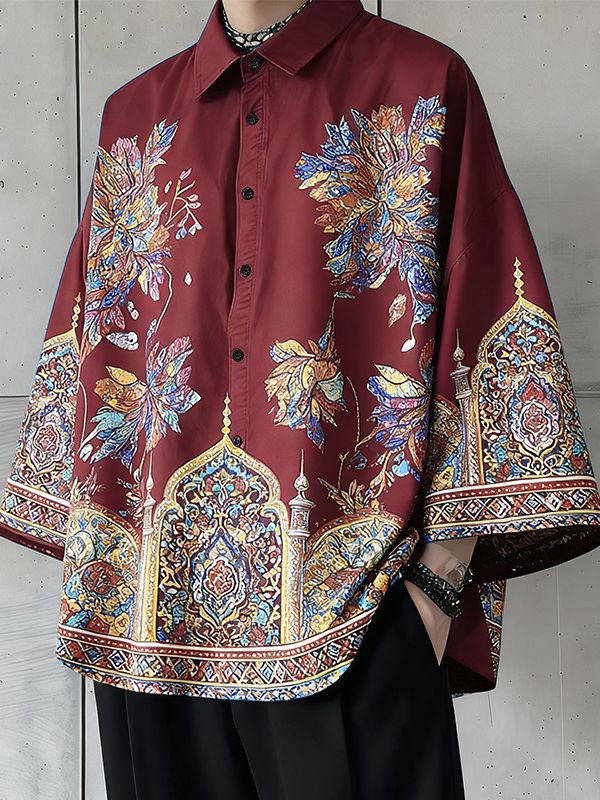 Men's Colorful Print 3/4 Length Sleeve Shirt SKUL49991