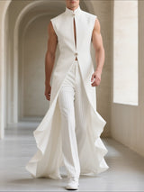 Mens Solid Color Ruffled Long Hem Sleeveless Waistcoat SKUL23716