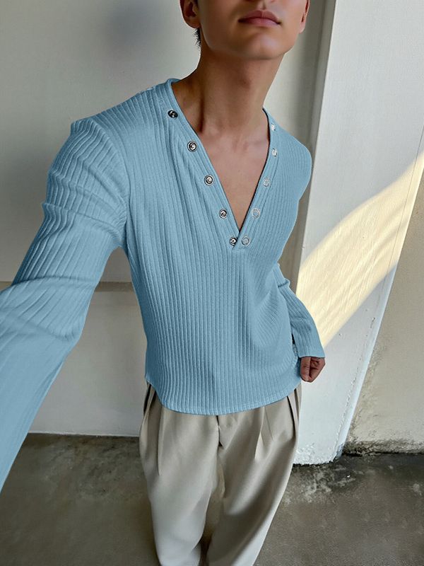 Men's Solid Color Textured Long Sleeve T-Shirt SKUL37696