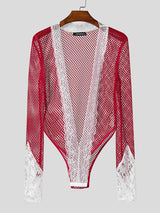 Men's Sheer Mesh Lace Patchwork Bodysuit SKUL22255