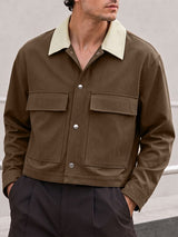 Men's Clean-Fit Casual Daily Commute Contrast Collar Dual Flap Pocket Cropped Jacket SKUL77322