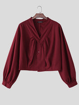 Mens Solid Color Pleated Oversized Long Sleeve Shirt SKUK96606