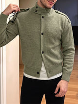 Men's Vintage Military City Commute Epaulet High Stand Collar Button-Down Cardigan SKUL82454