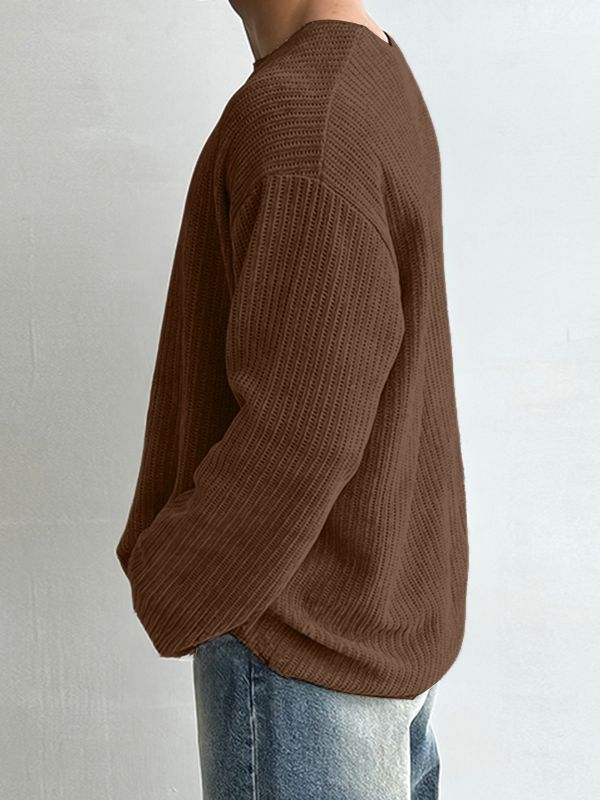 Men's Solid Color Textured Casual Long Sleeve T-Shirt SKUL38540