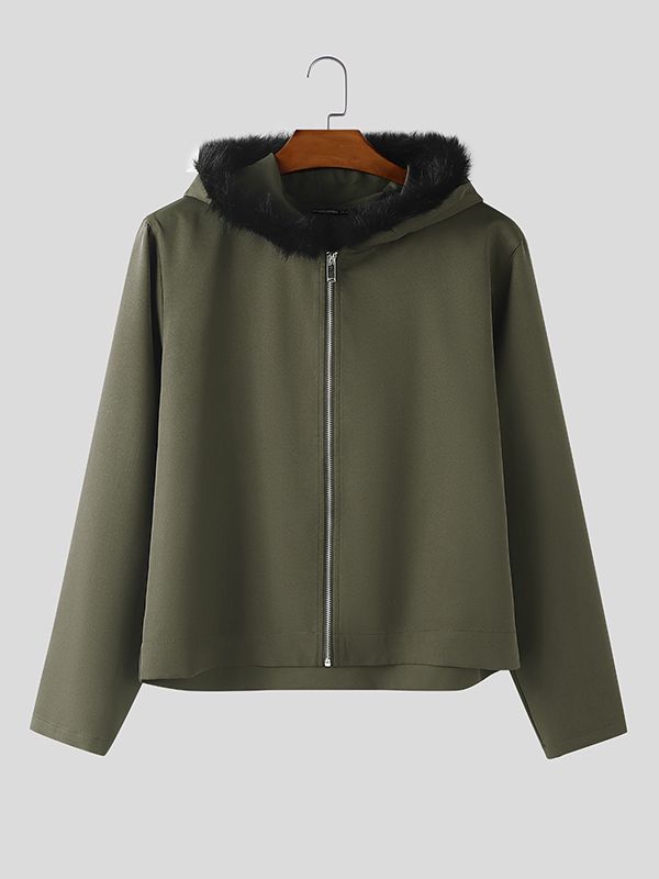 Men's Heart Shaped Plush Patchwork Long Sleeve Jacket SKUL42264