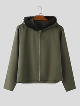 Men's Heart Shaped Plush Patchwork Long Sleeve Jacket SKUL42264