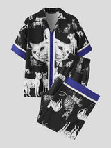 Men's Cat Print Casual Two Pieces Outfit SKUL15159