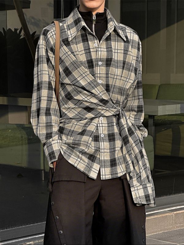 Men's Plaid Tie Long Sleeve Shirt SKUL31914