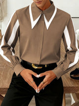 Men's Contrast Color Casual Long Sleeve Shirt SKUL46098