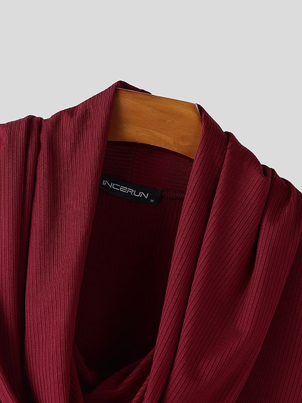 Men's Solid Color Loose Draped Neck Long Sleeve T-shirt SKUL45289