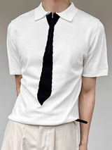 Mens Tie Print Knit Half-Zip Short Sleeve T-Shirt SKUL13638