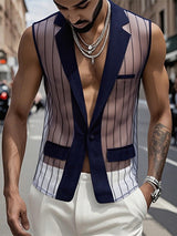 Men's Sheer Mesh Stripe Casual Waistcoat SKUL19022