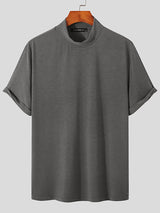 Mens Solid Mock Neck Short Sleeve Tee SKUJ35727