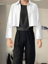 Men's Solid Color Zip Cropped Long Sleeve Jacket SKUL29607