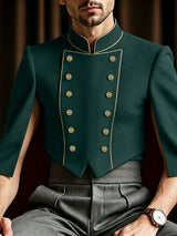 Men's Royal Vintage Stage Performance Double-Breasted Gold Piping Slit Cape Jacket SKUL81173