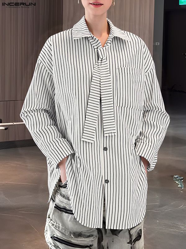 Men's Striped Tie Casual Long Sleeve Shirt SKUL30586