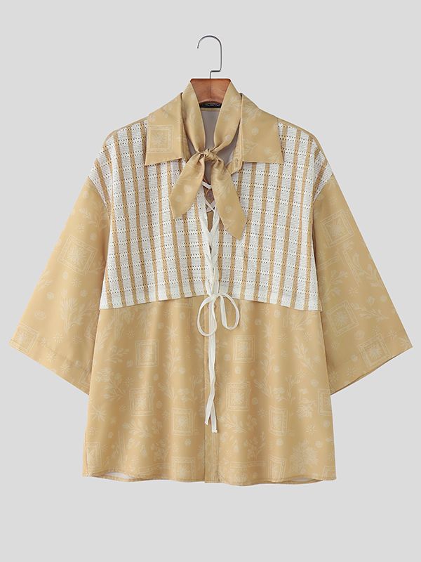 Men's Striped Lace Print Half Sleeve Shirt SKUL40707