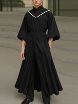 Men's Solid Color Waist Cinched Lantern Sleeve Shirt SKUL41012