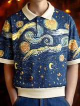 Mens Starry Oil Painting Print Short Sleeve Shirt SKUL16597