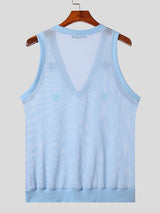 Mens Flower Mesh See Through V-Neck Vest SKUK61373